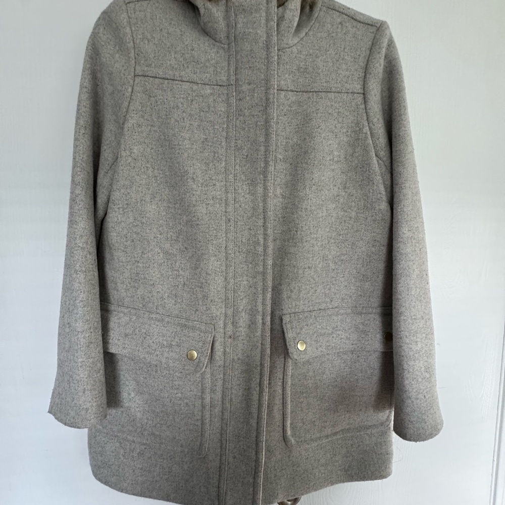 J. Crew Light Gray Faux Fur Hooded Jacket